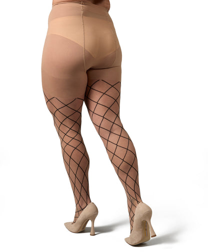 Plus Size Curvy Diamond Sheer Control Top Tights