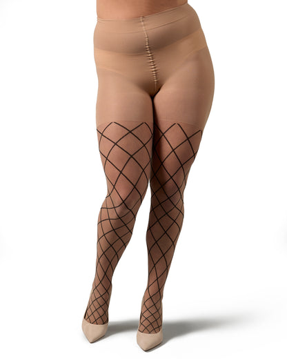 Plus Size Curvy Diamond Sheer Control Top Tights