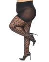 Women's Curvy Leopard Sheer Nylon Control Top Tights : Color: Black-Black