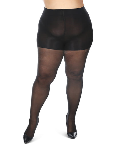 Women's Curvy Sparkle Sheer Nylon Control Top Tights : Color: Black