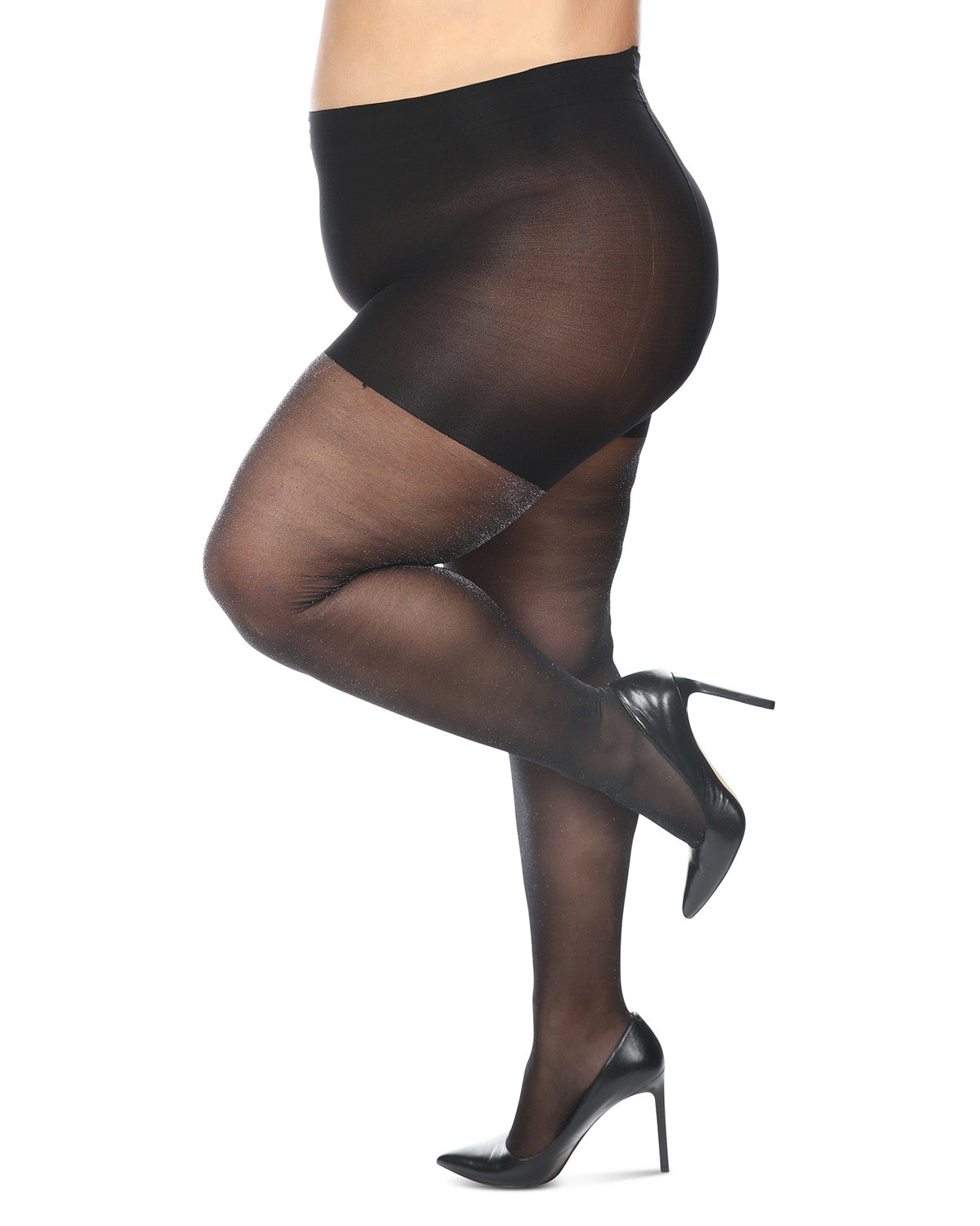 Women's Curvy Sparkle Sheer Nylon Control Top Tights : Color: Black
