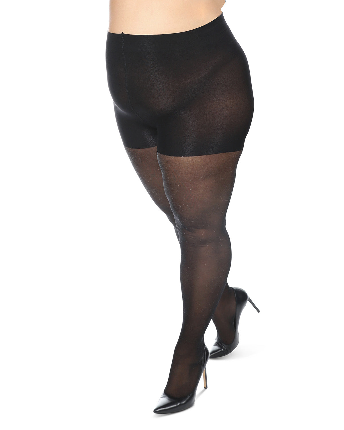 Women's Curvy Sparkle Sheer Nylon Control Top Tights : Color: Black