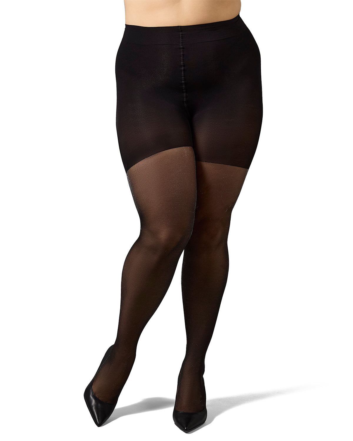 Women's Curvy Sparkle Sheer Nylon Control Top Tights : Color: Black