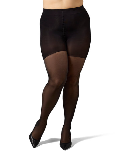 Women's Curvy Sparkle Sheer Nylon Control Top Tights : Color: Black
