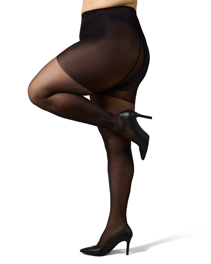 Women's Curvy Sparkle Sheer Nylon Control Top Tights : Color: Black