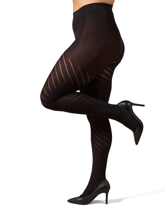 Spiral Opaque Plus Size Curvy Control Top Tights : Color: Black
