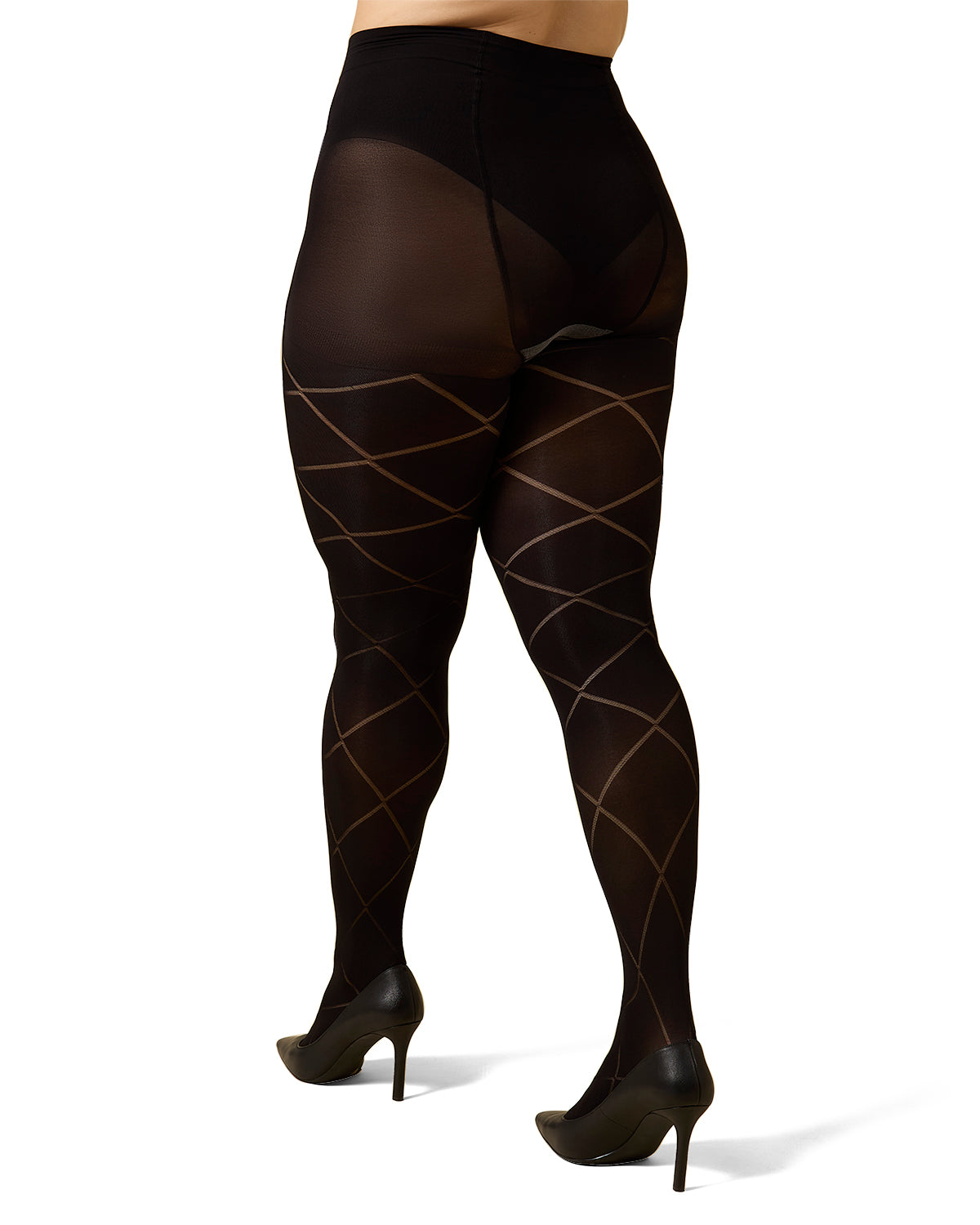 Diamond Opaque Plus Size Curvy Control Top Tights : Color: Black