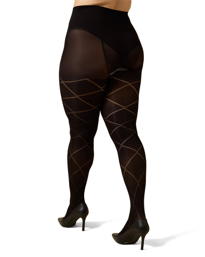 Diamond Opaque Plus Size Curvy Control Top Tights : Color: Black