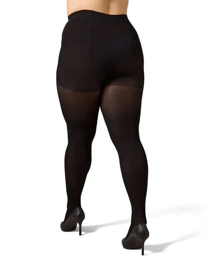 Women's Curvy Twin Rib Opaque Nylon Control Top Tights : Color: Black