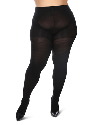 Women's Curvy Twin Rib Opaque Nylon Control Top Tights : Color: Black