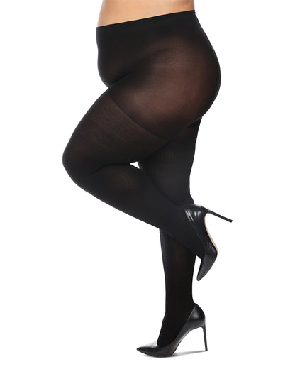 Women's Curvy Twin Rib Opaque Nylon Control Top Tights : Color: Black