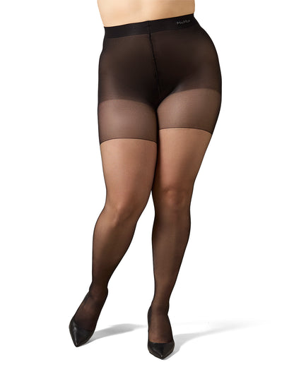 Women's Back Seam/Cuban Heel Plus Size Curvy Control Top Pantyhose : Color: Black-Red