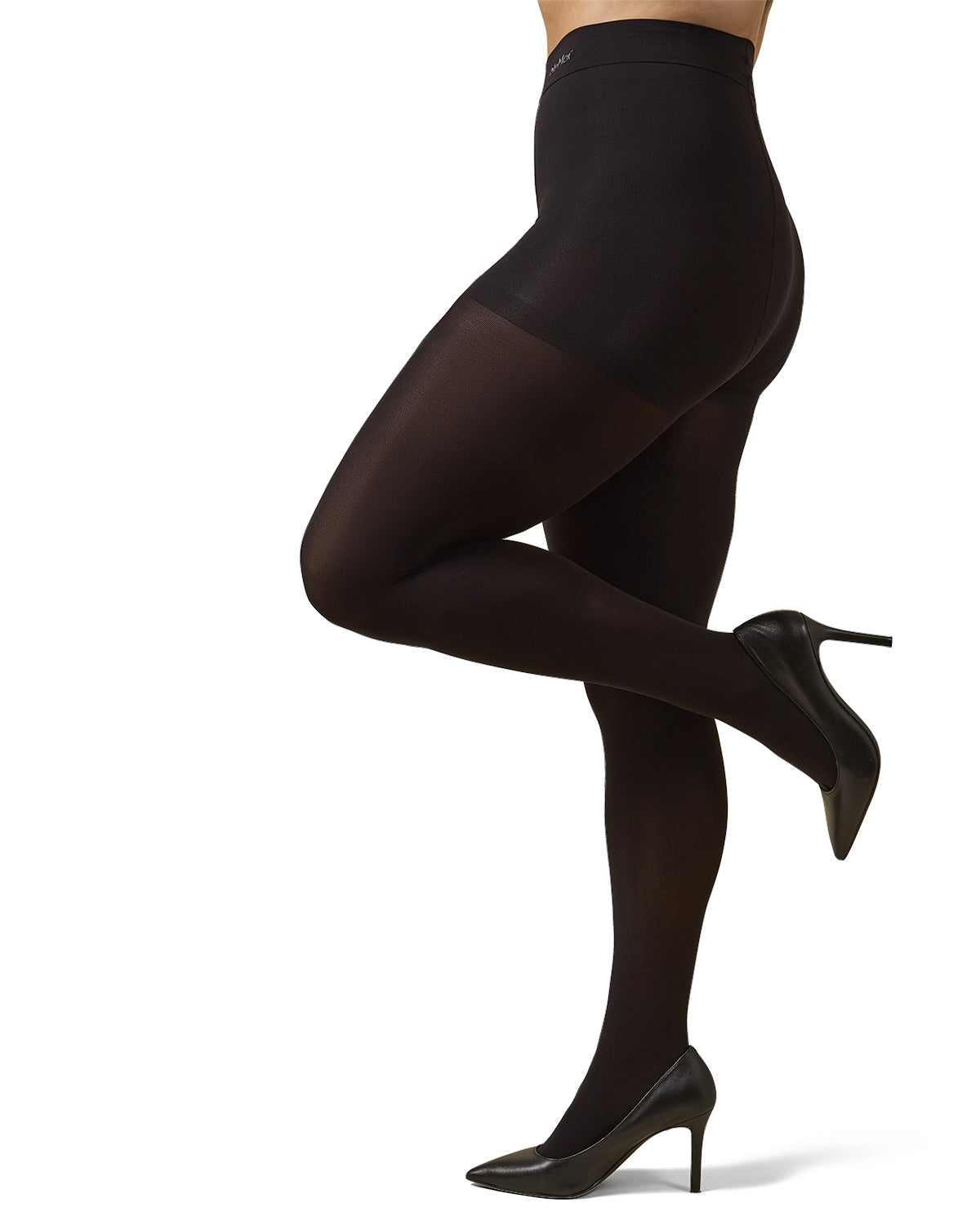 Microfiber Opaque Plus Size Curvy Control Top Tights : Color: Black