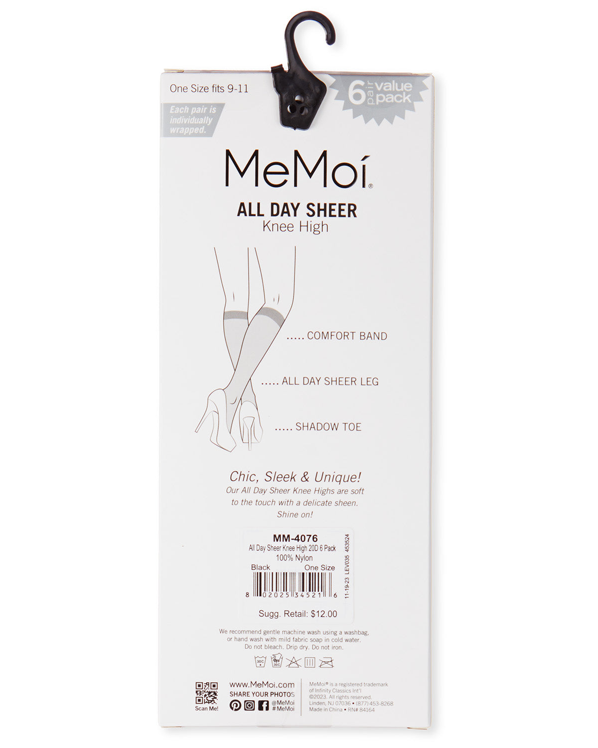 Women's 6 Pair Pack All Day Sheer Knee Highs : Color: Black