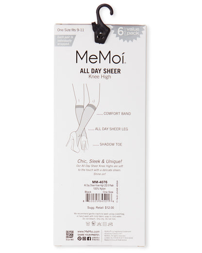 Women's 6 Pair Pack All Day Sheer Knee Highs : Color: Black