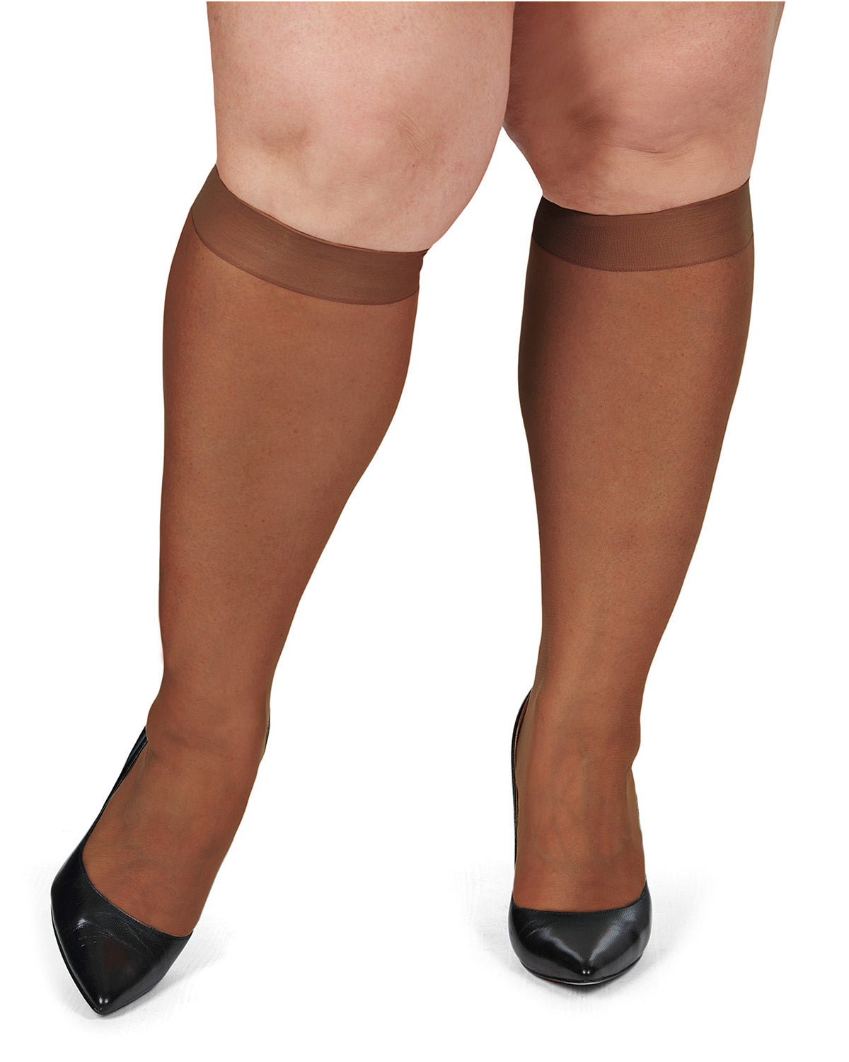 Women's 2 Pair Pack Silky Sheer Curvy Knee Highs : Color: French Coffee