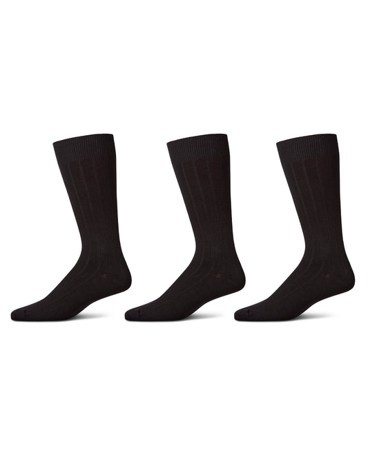 Men's Classic Wide Ribbed Crew Socks 3-Pack : Color: Ribbed Black