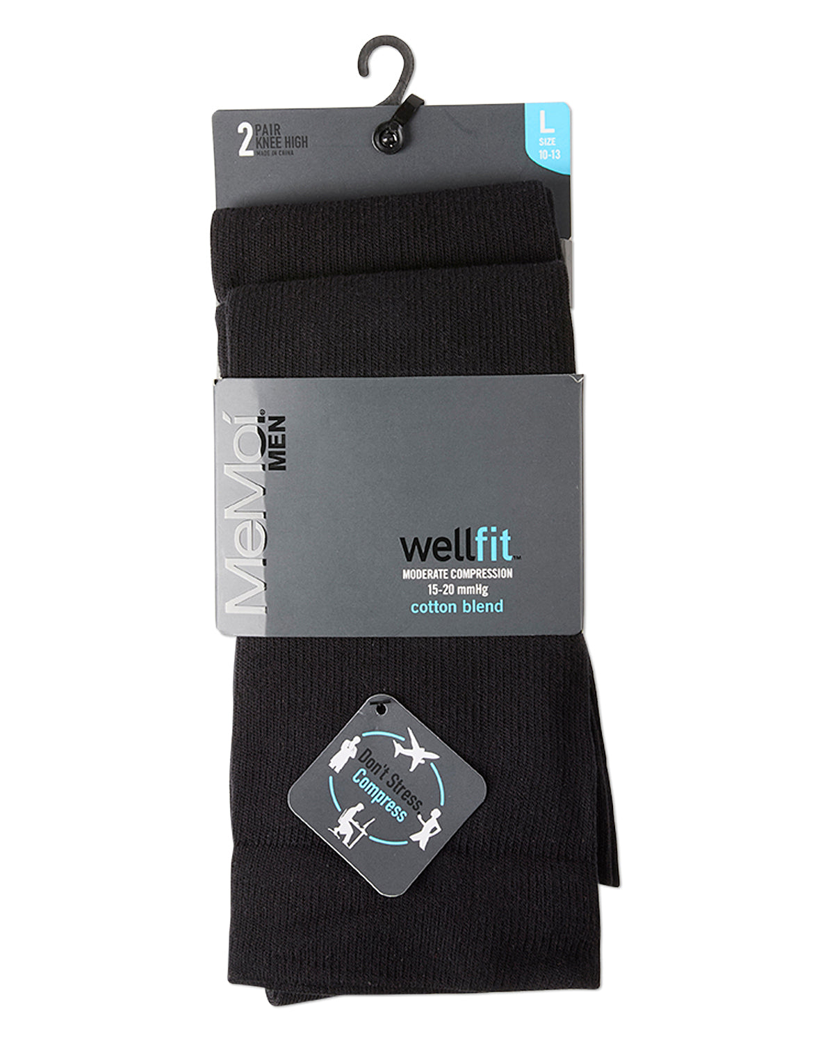 2 Pair Solid Cotton Blend Graduated Compression Socks : Color: Black-Black