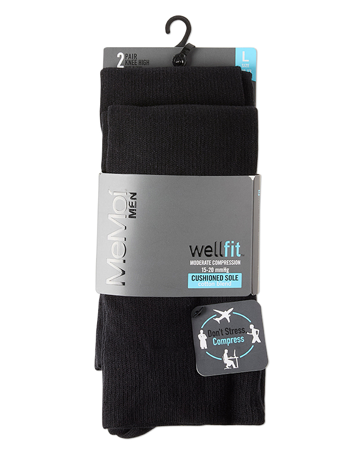 2 Pair Pack Cushioned Sole Cotton Blend Graduated Compression Socks : Color: Black-Black