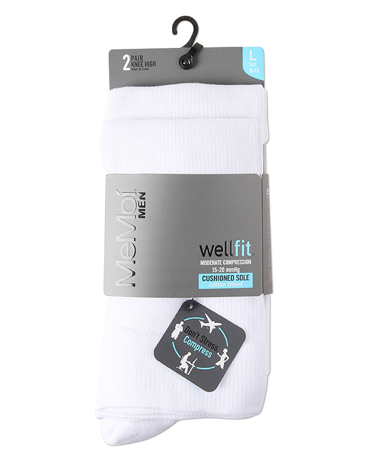 2 Pair Pack Cushioned Sole Cotton Blend Graduated Compression Socks : Color: Black-Black