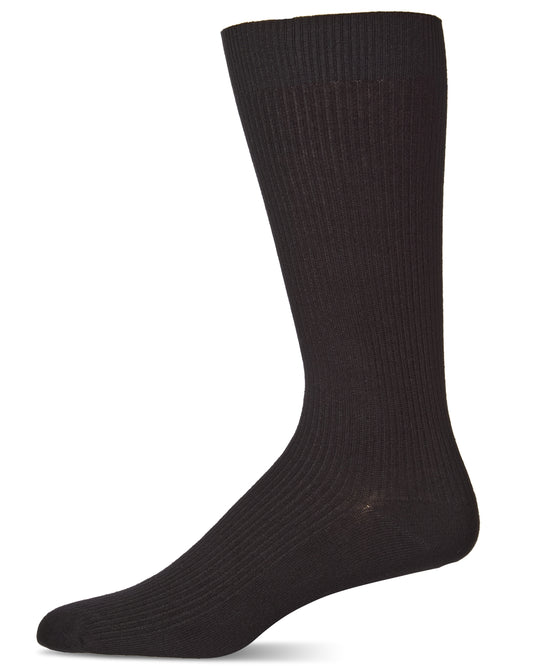 Men's 3 Pair Pack Pin Ribbed Cotton Blend Crew Socks : Color: Black