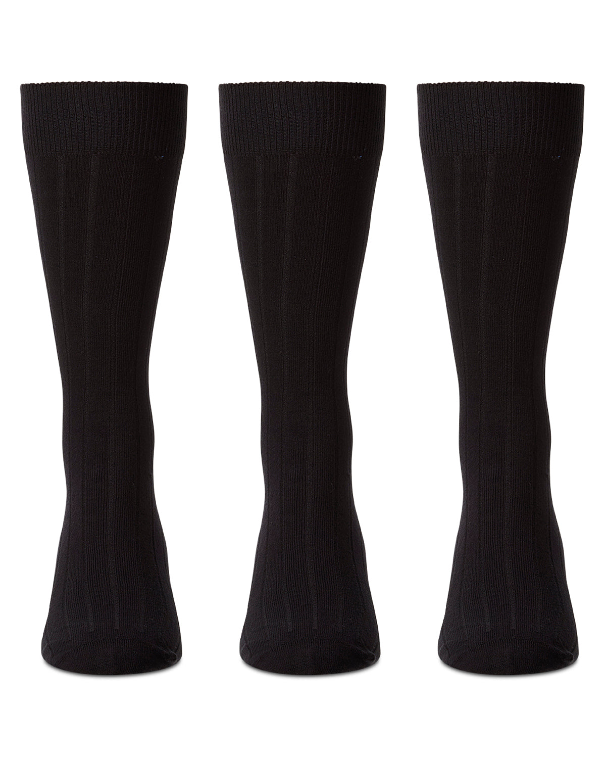 Men's 3 Pair Pack Ribbed Extra Wear Cotton Blend Crew Socks : Color: Black