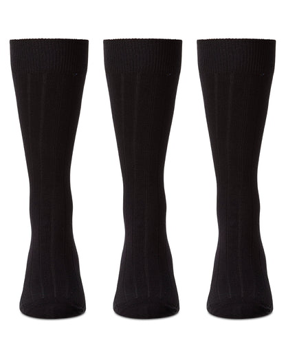 Men's 3 Pair Pack Ribbed Extra Wear Cotton Blend Crew Socks : Color: Black