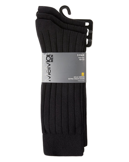 Men's 3 Pair Pack Ribbed Extra Wear Cotton Blend Crew Socks : Color: Black