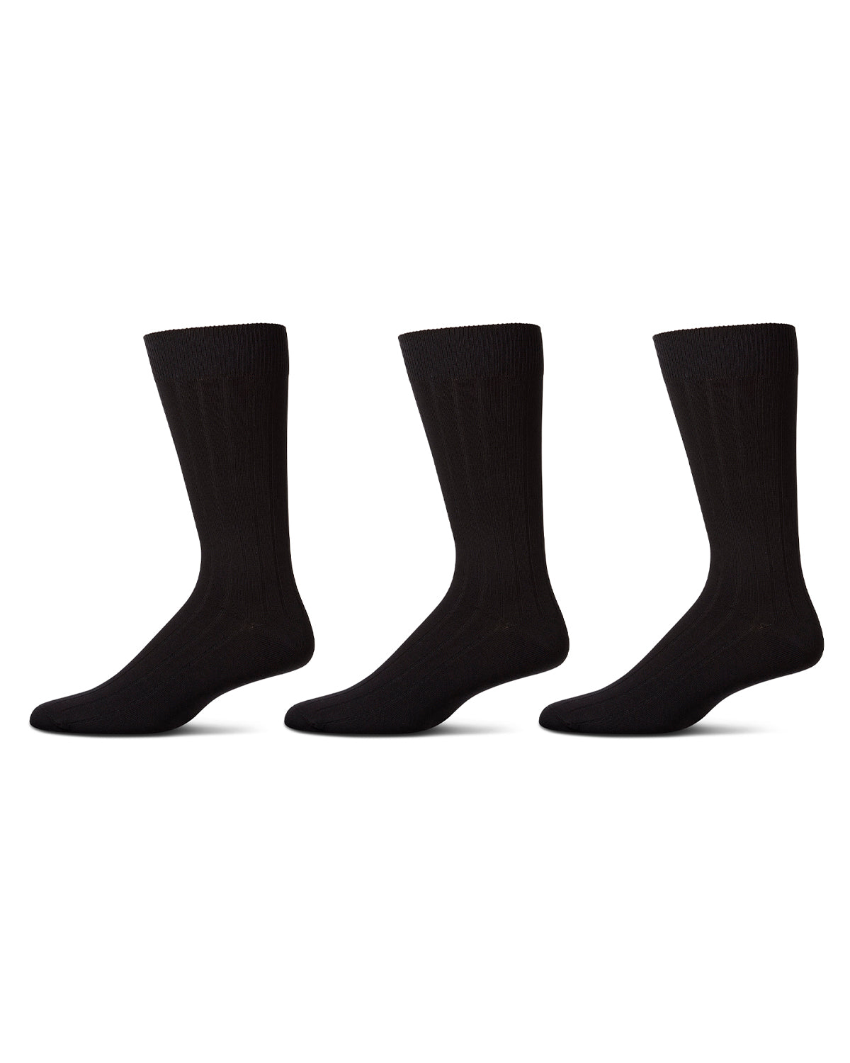 Men's 3 Pair Pack Ribbed Extra Wear Cotton Blend Crew Socks : Color: Black