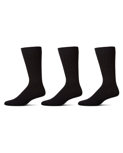 Men's 3 Pair Pack Ribbed Extra Wear Cotton Blend Crew Socks : Color: Black
