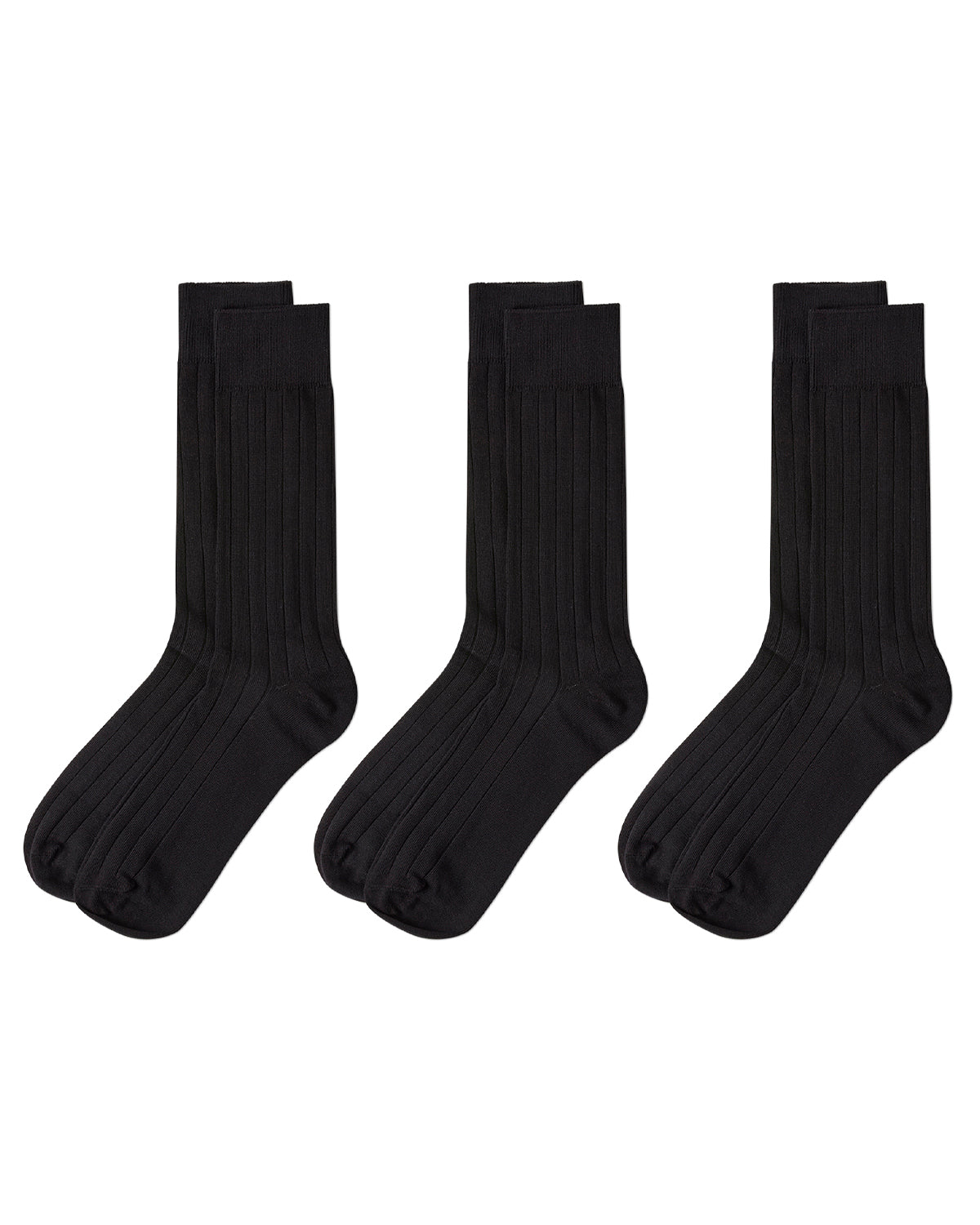 Men's 3 Pair Pack Ribbed Extra Wear Cotton Blend Crew Socks : Color: Black