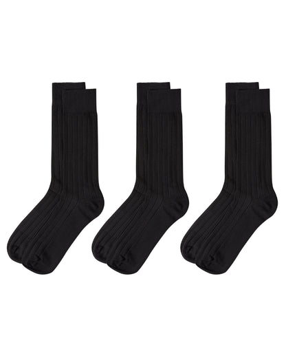 Men's 3 Pair Pack Ribbed Extra Wear Cotton Blend Crew Socks : Color: Black