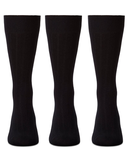 Men's 3 Pair Pack Bamboo Blend Ribbed Crew Socks : Color: Black