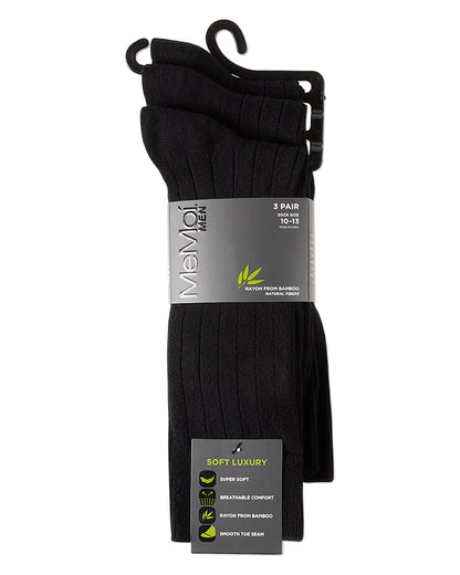 Men's 3 Pair Pack Bamboo Blend Ribbed Crew Socks : Color: Black