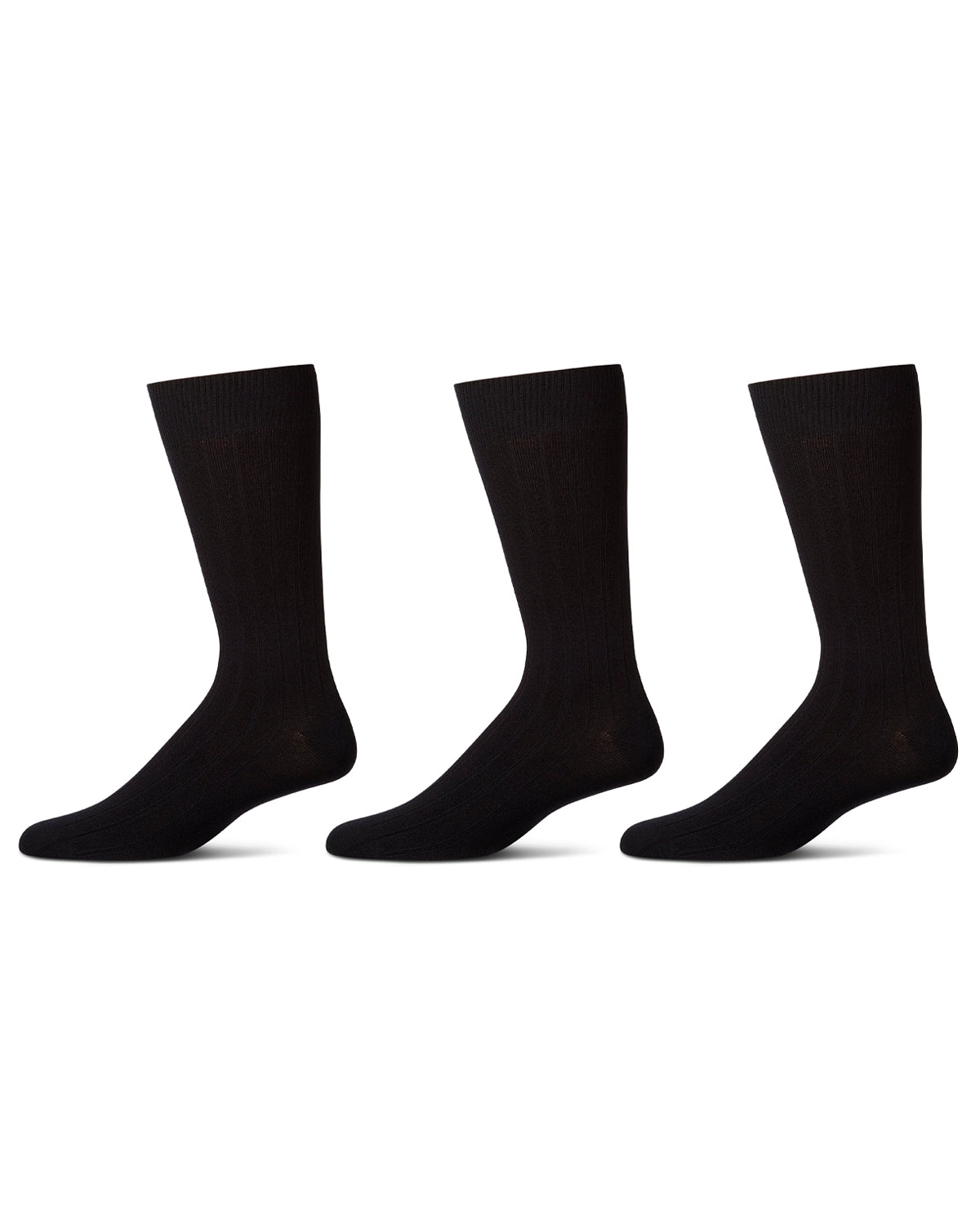 Men's 3 Pair Pack Bamboo Blend Ribbed Crew Socks : Color: Black