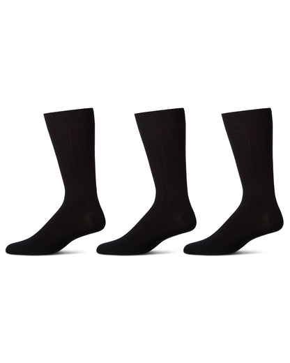 Men's 3 Pair Pack Bamboo Blend Ribbed Crew Socks : Color: Black