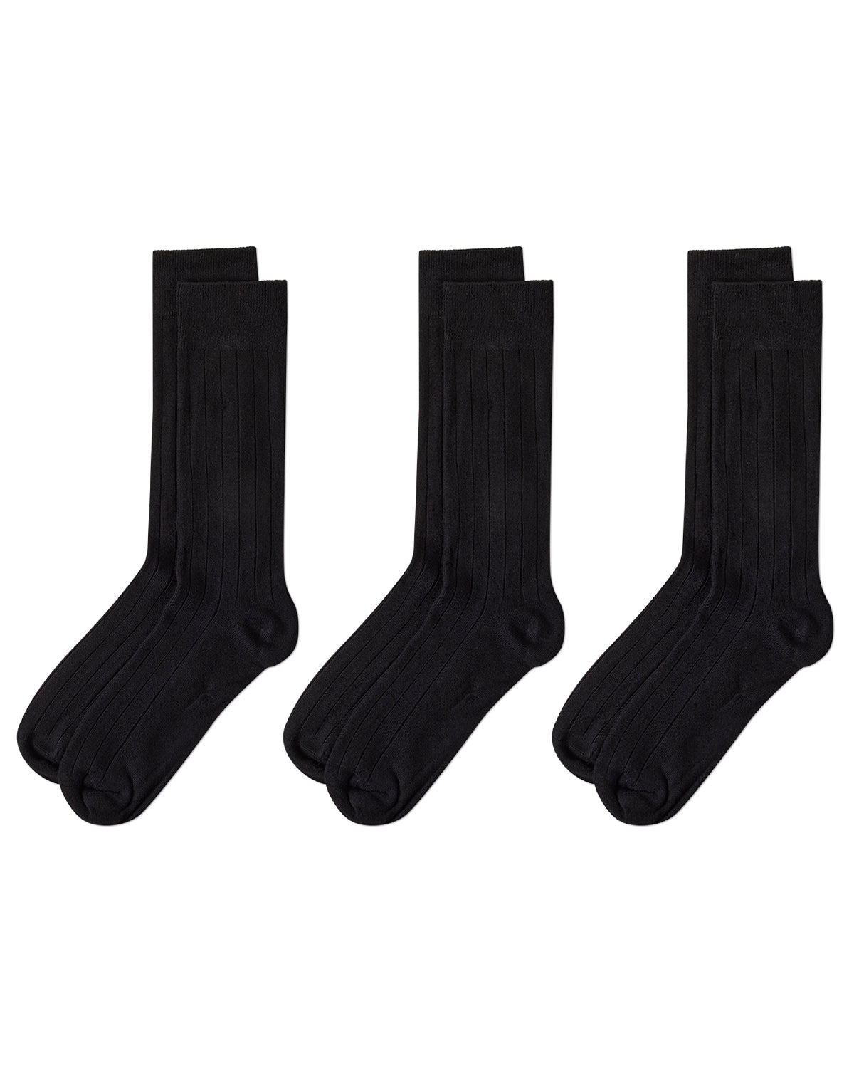 Men's 3 Pair Pack Bamboo Blend Ribbed Crew Socks : Color: Black