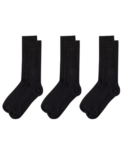 Men's 3 Pair Pack Bamboo Blend Ribbed Crew Socks : Color: Black