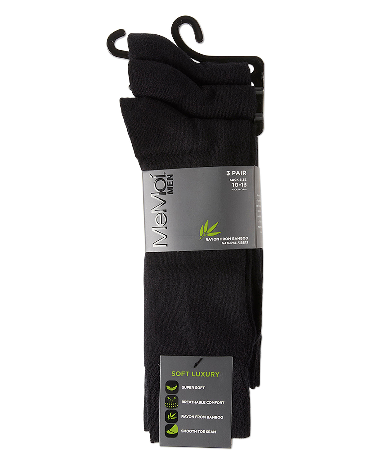 Men's 3 Pair Pack Bamboo Blend Flat Knit Socks : Color: Black