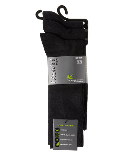 Men's 3 Pair Pack Bamboo Blend Flat Knit Socks : Color: Black