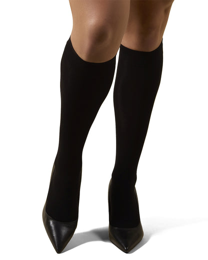 Women's 2 Pair Pack Microfiber Opaque Curvy Knee Highs : Color: Black