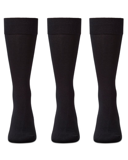 Men's 3 Pair Pack Flat Knit Mercerized Cotton Crew Socks : Color: Black