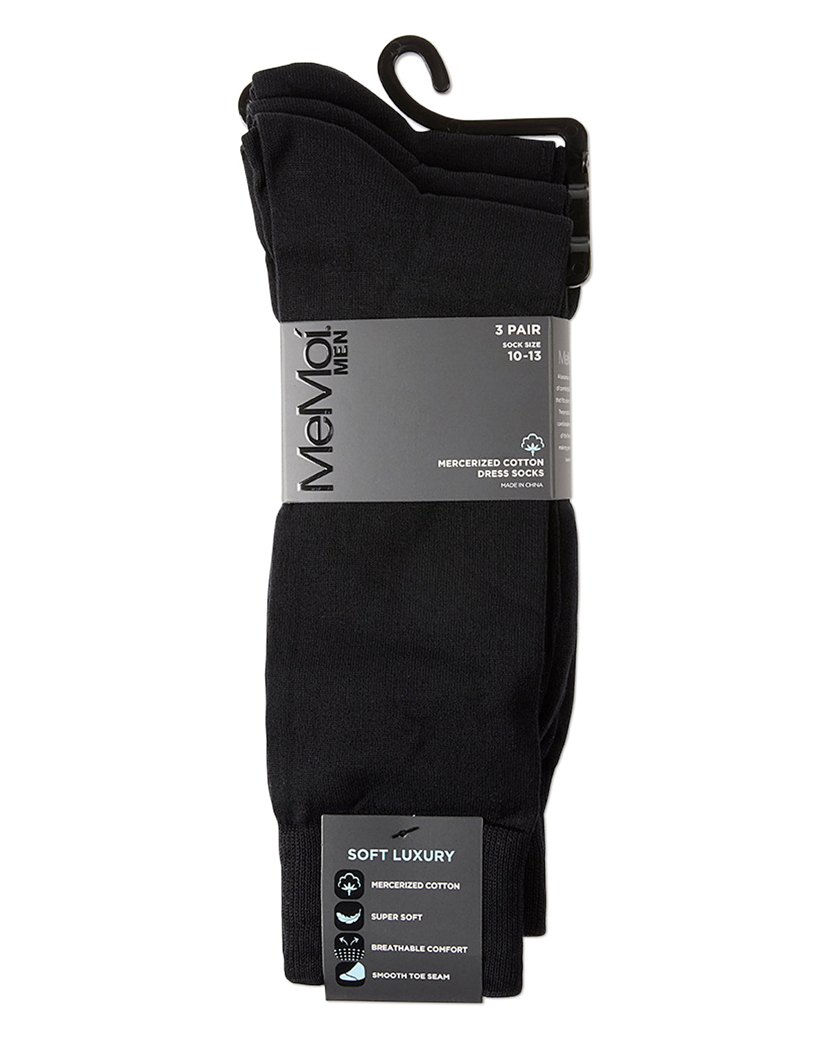 Men's 3 Pair Pack Flat Knit Mercerized Cotton Crew Socks : Color: Black