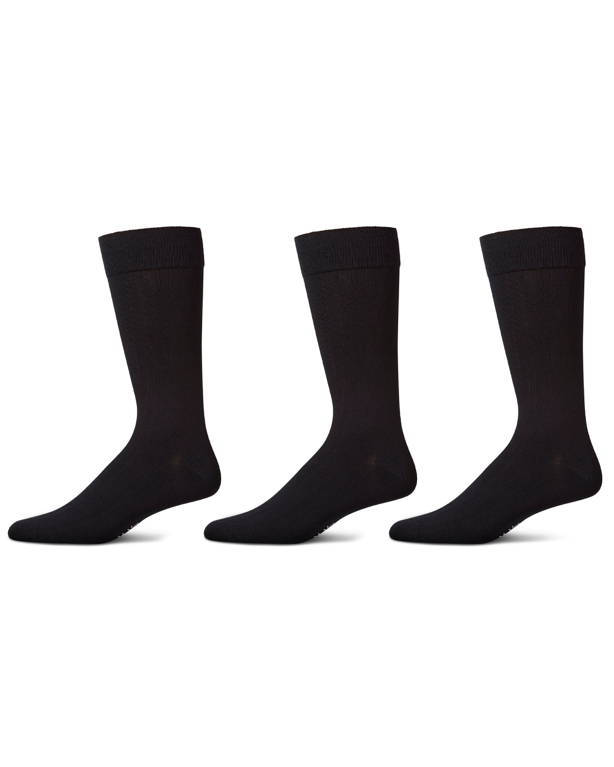 Men's 3 Pair Pack Flat Knit Mercerized Cotton Crew Socks : Color: Black