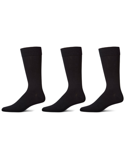 Men's 3 Pair Pack Flat Knit Mercerized Cotton Crew Socks : Color: Black