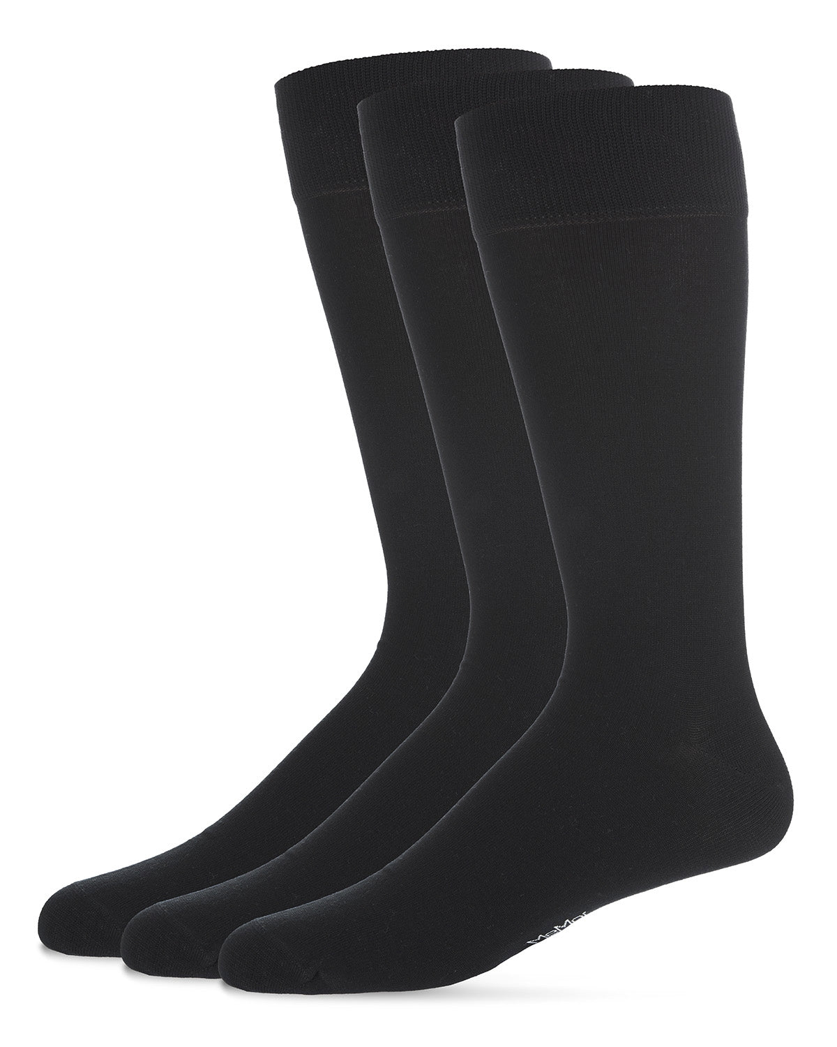 Men's 3 Pair Pack Flat Knit Mercerized Cotton Crew Socks : Color: Black