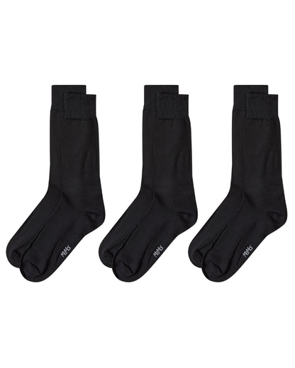 Men's 3 Pair Pack Flat Knit Mercerized Cotton Crew Socks : Color: Black