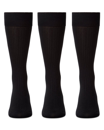 Thin Ribbed Men's Mercerized Cotton Socks 3 Pack : Color: Black