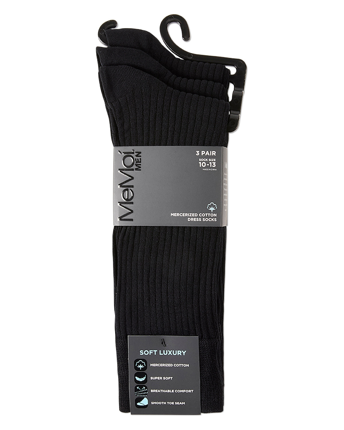 Thin Ribbed Men's Mercerized Cotton Socks 3 Pack : Color: Black