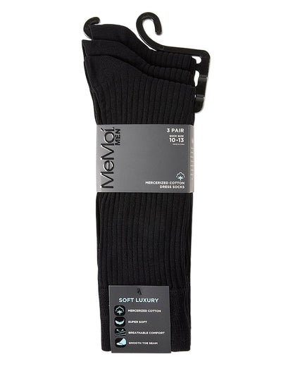 Thin Ribbed Men's Mercerized Cotton Socks 3 Pack : Color: Black
